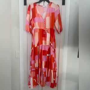 Petal & Pup Orange Red Maxi Sundress Puff Sleeve